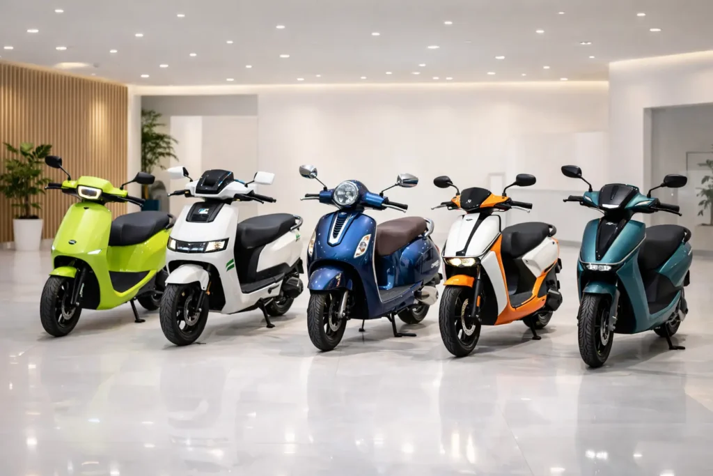 5 scooters showroom display