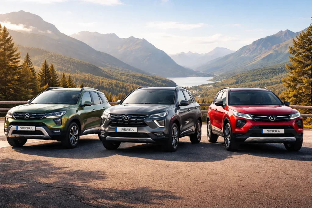 Duster in Mountain Jade Green, Creta in Titan Grey, Sierra in Bengal Rouge