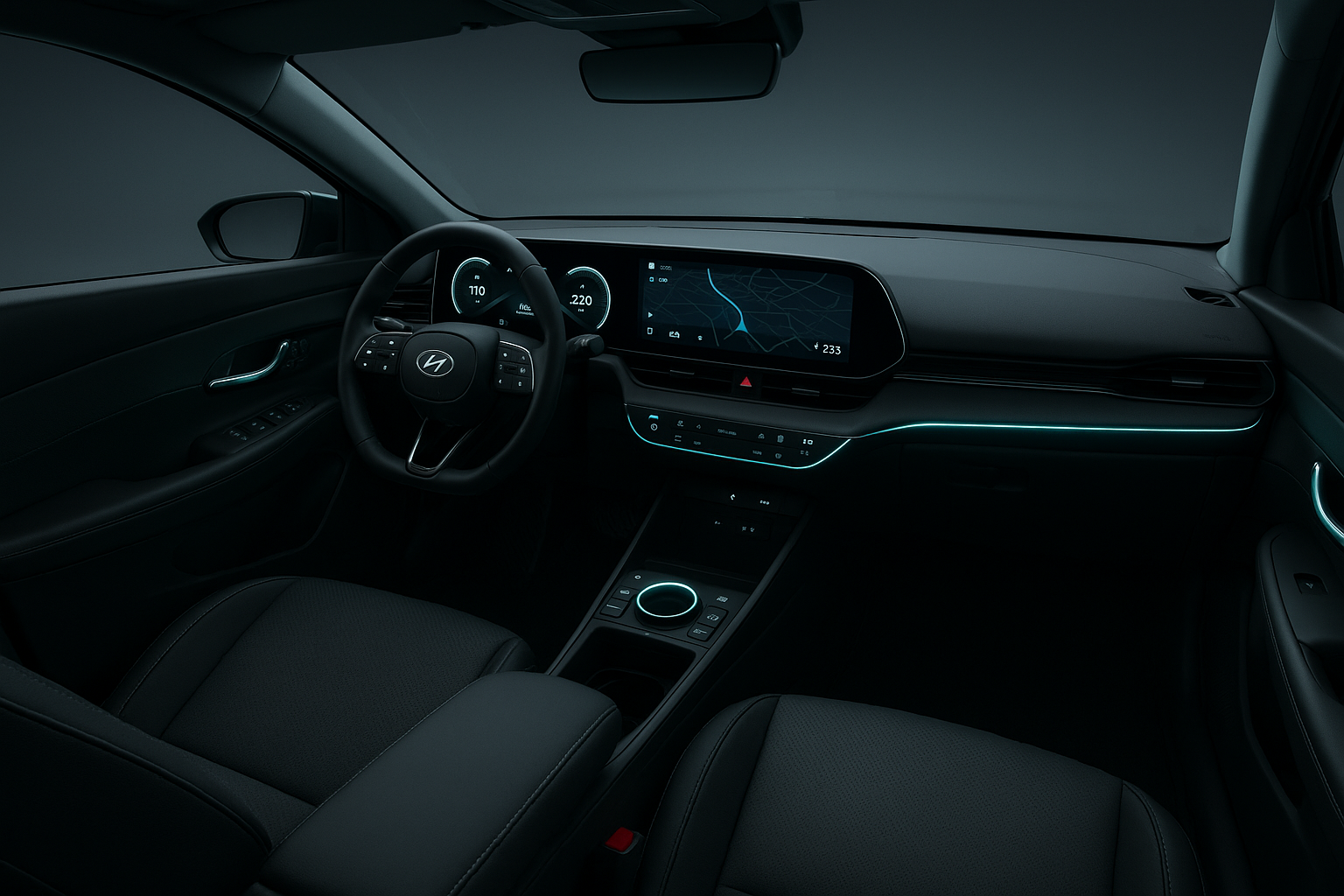 Next-gen Hyundai i20 interior sketch with dual displays