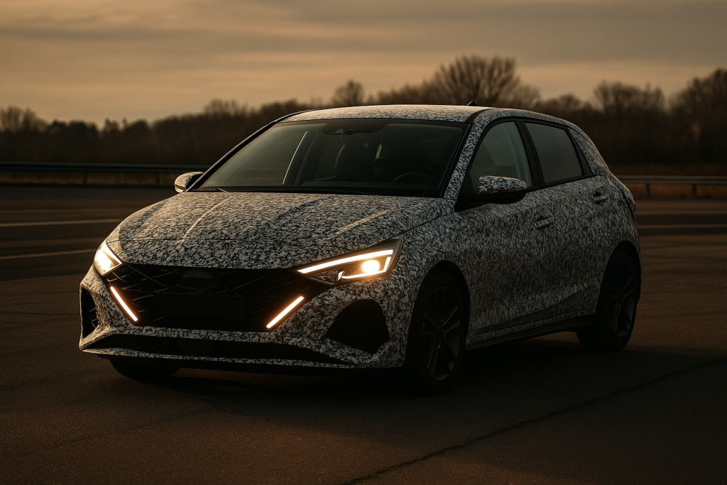 Camouflaged 2026 Hyundai i20 prototype on test track