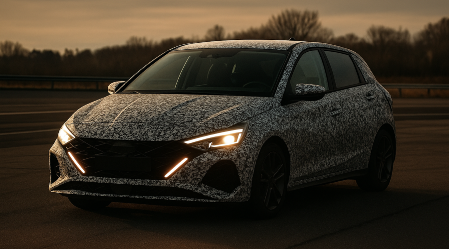 Camouflaged 2026 Hyundai i20 prototype on test track