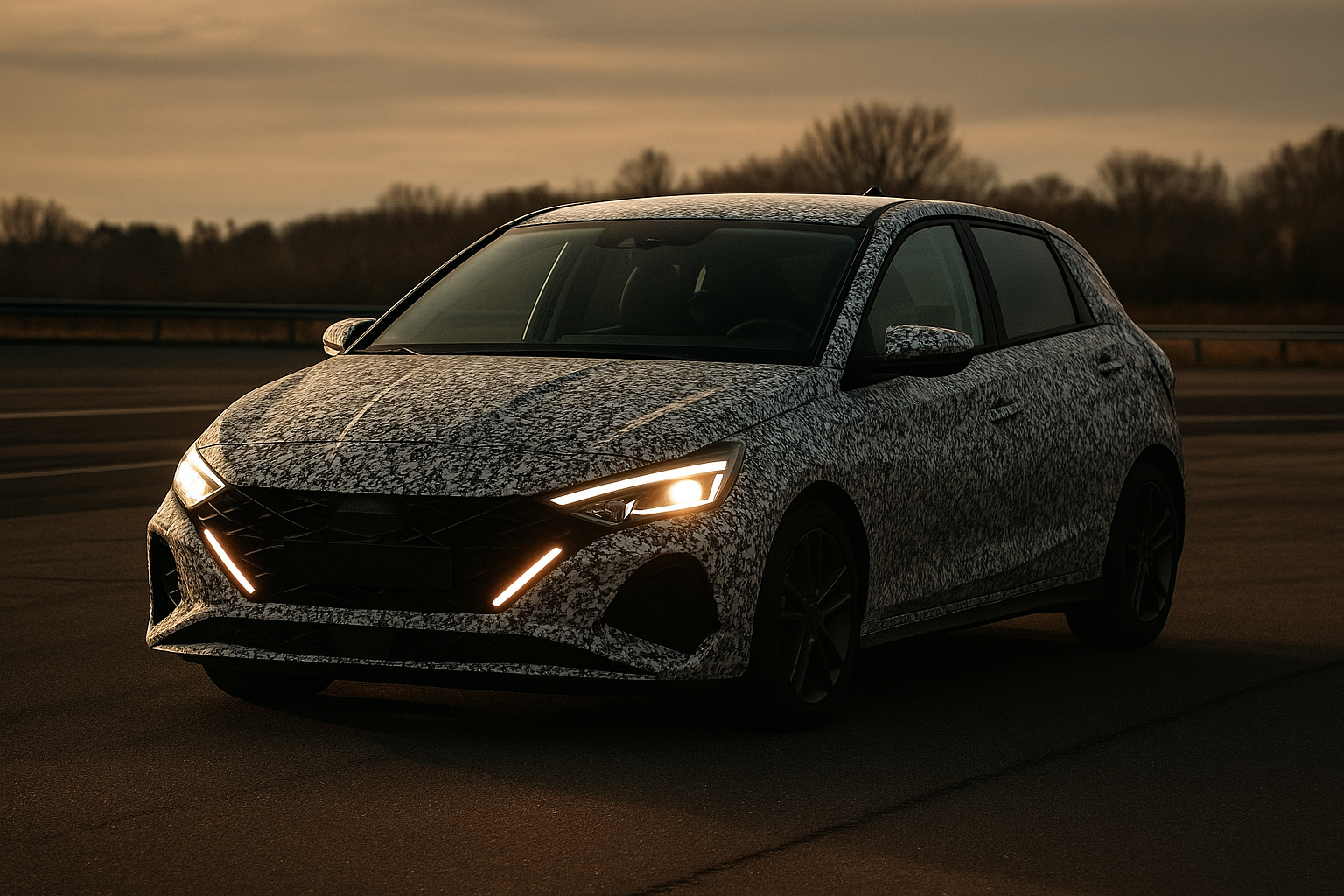 Camouflaged 2026 Hyundai i20 prototype on test track