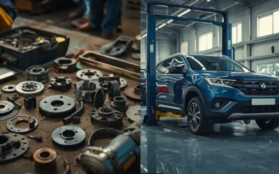 lowest maintenance car in India. left side showing a Maruti workshop mechanic with cheap spare parts laid out