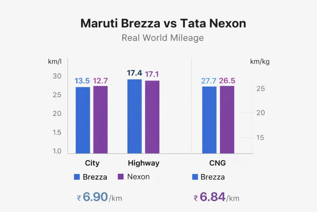 Maruti Brezza vs Tata Nexon real world mileage