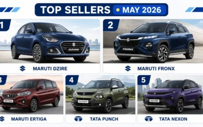 Best selling cars in India May 2026 - top 5 ranking Dzire Fronx Ertiga Punch Nexon