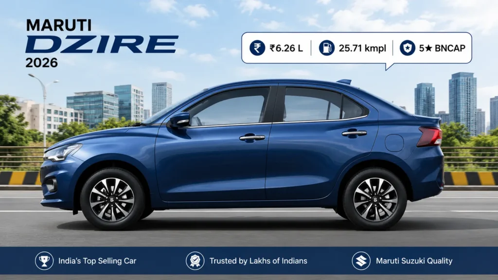 Maruti Dzire best selling car in India May 2026 price mileage safety